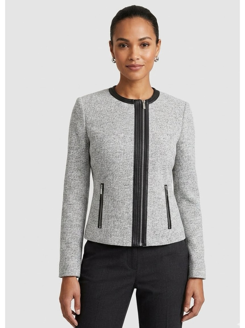Calvin Klein Zip Front Career Jacket Size 6 Minimalist Edgy Professional